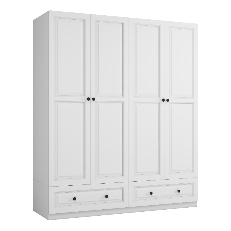 Modern Large Wardrobe Armoire with 4 Doors & 2 Drawers White