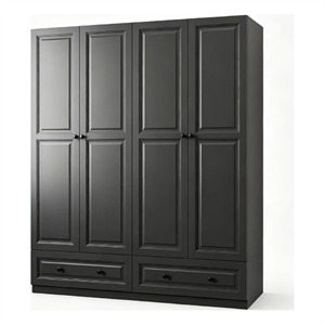 Modern Large Wardrobe Armoire with 4 Doors & 2 Drawers Black