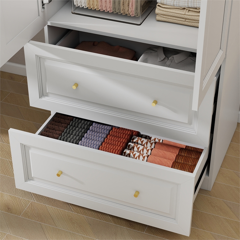Modern Armoire Closet with 2 Doors 2 Drawers & Hanging Rod White
