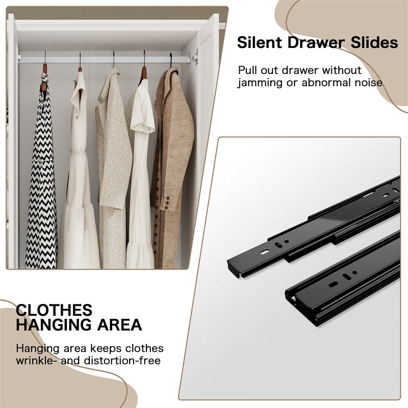 Wardrobe Closet with Hanging Rods & Drawers White