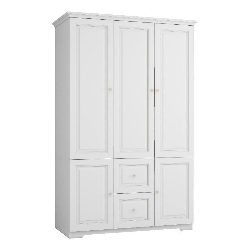 Wardrobe Closet with Hanging Rods & Drawers White