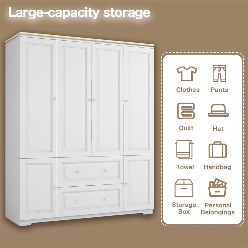 Large Armoire Closet with Hanging Rod & Storage Shelves White