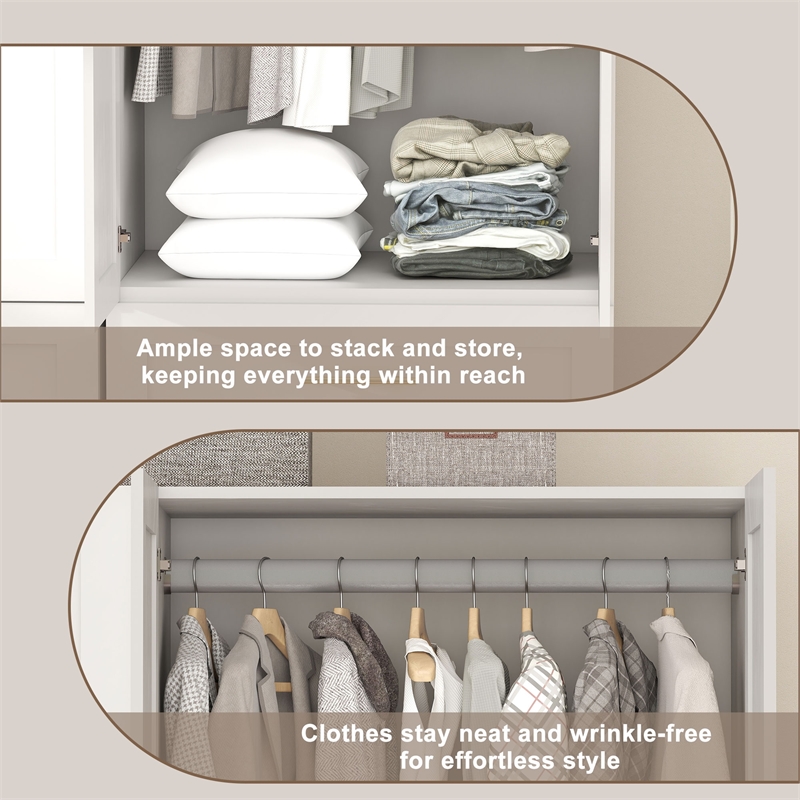 Armoire Wardrobe Closet with 3 Drawers & Hanging Rod White