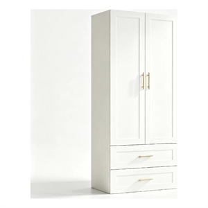Wardrobe Armoire with Hanging Rod & 2 Large Drawers White