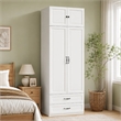 Armoire Closet with Hanging Rod w/ 4 Doors & 2 Drawers White