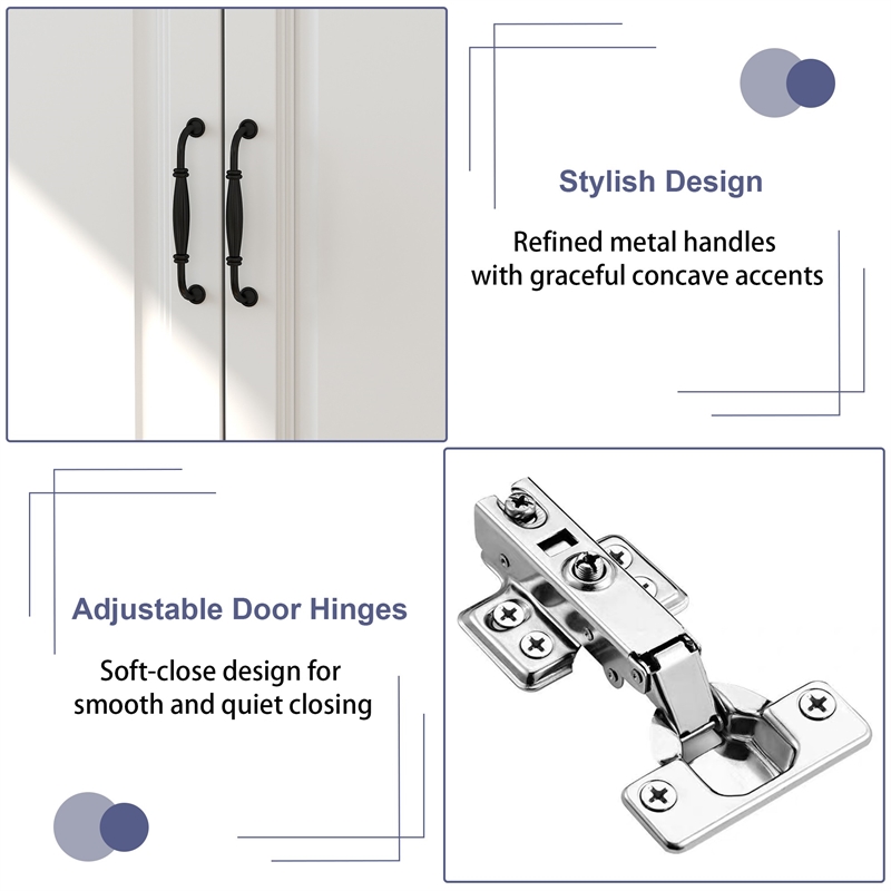 Armoire Closet with Hanging Rod w/ 4 Doors & 2 Drawers White