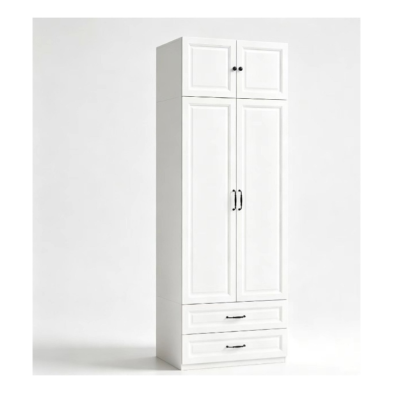 Armoire Closet with Hanging Rod w/ 4 Doors & 2 Drawers White