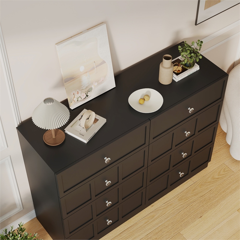 8 Drawer Dresser with Crystal Knobs Black