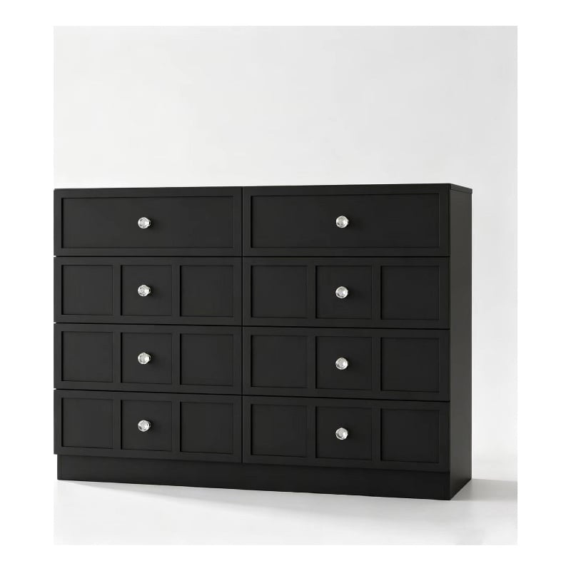 8 Drawer Dresser with Crystal Knobs Black