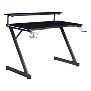 AON Series 48&quot LED Gaming Computer Desk w/ Riser Shelf-Carbon Fiber Black