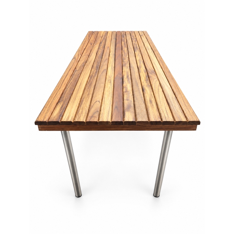 Teakworks4u Commercial Legged Bench in Teak Wood with Stainless Steel Legs