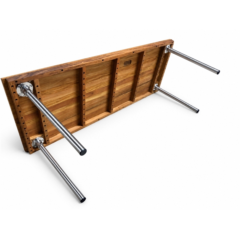 Teakworks4u Commercial Legged Bench in Teak Wood with Stainless Steel Legs