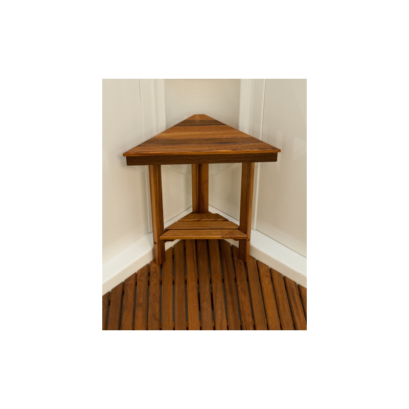 Teakworks4u Mini Corner Shower Bench with Shelf in Teak Wood
