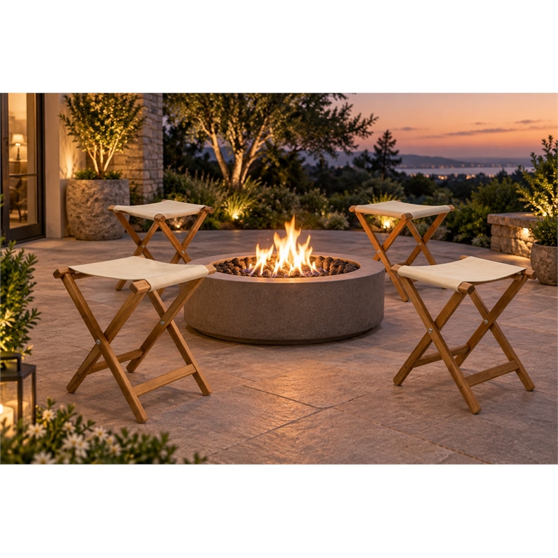 Teakworks4u Folding Teak Wood Camp Stool with Khaki Canvas Seat