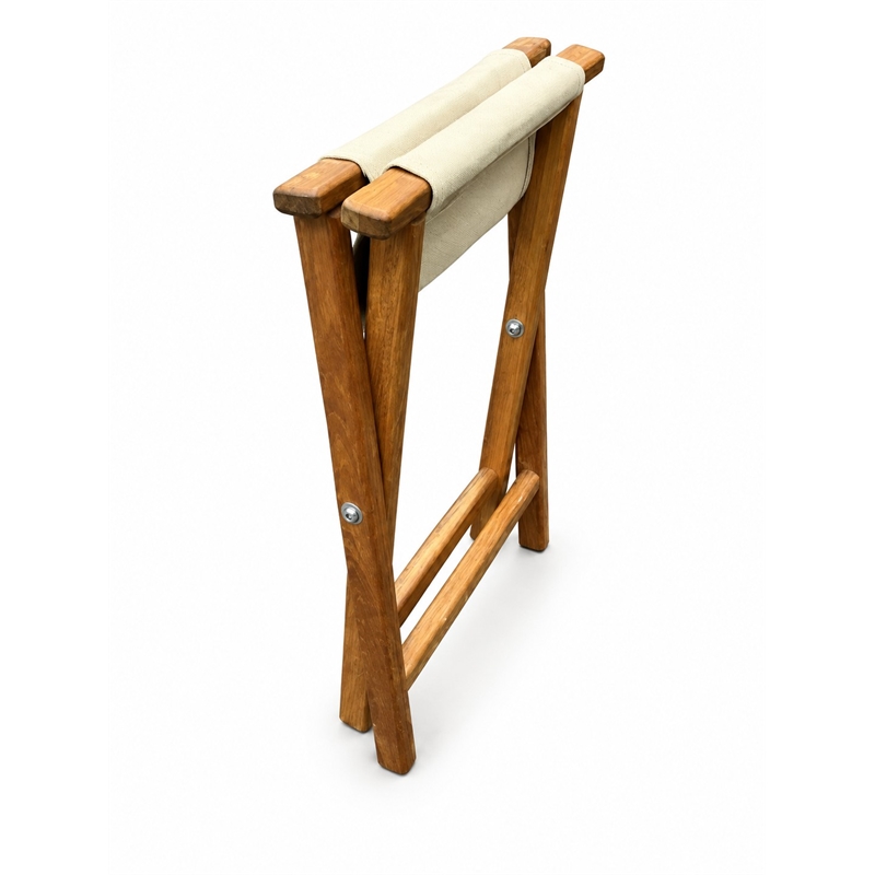 Teakworks4u Folding Teak Wood Camp Stool with Khaki Canvas Seat