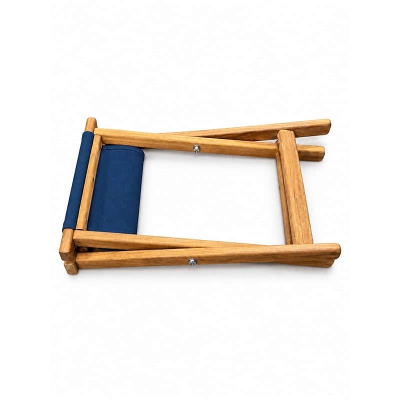 Teakworks4u Folding Teak Wood Camp Stool with Colbert Blue Canvas Seat
