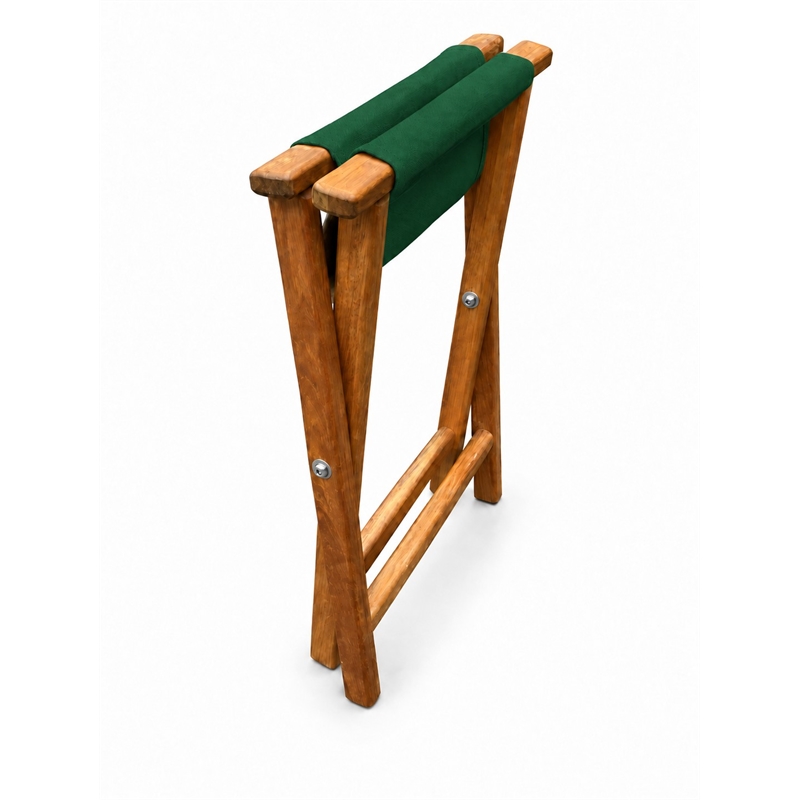 Teakworks4u Folding Teak Wood Camp Stool with Canvas Dark Green Seat
