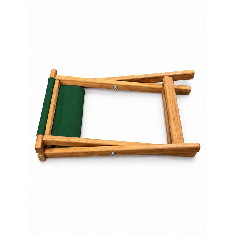 Teakworks4u Folding Teak Wood Camp Stool with Canvas Dark Green Seat