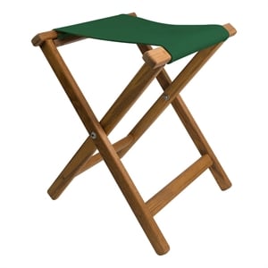 Teakworks4u Folding Teak Camp Stool with Canvas Dark Green Seat in Teak