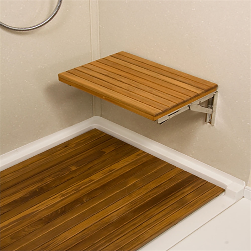 Teakworks4u Wall Mount Folding Shower Bench in Teak Wood