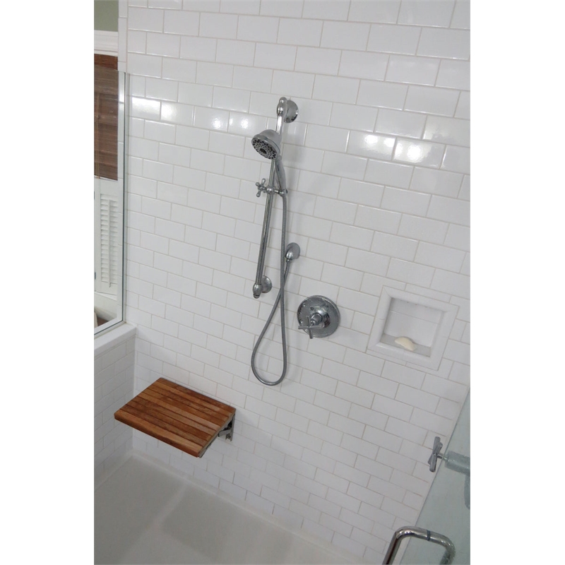 Teakworks4u Wall Mount Folding Shower Bench in Teak Wood