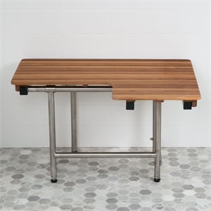 Teakworks4u ADA Compliant Left Hand Wall Mount Bench with Legs in Teak