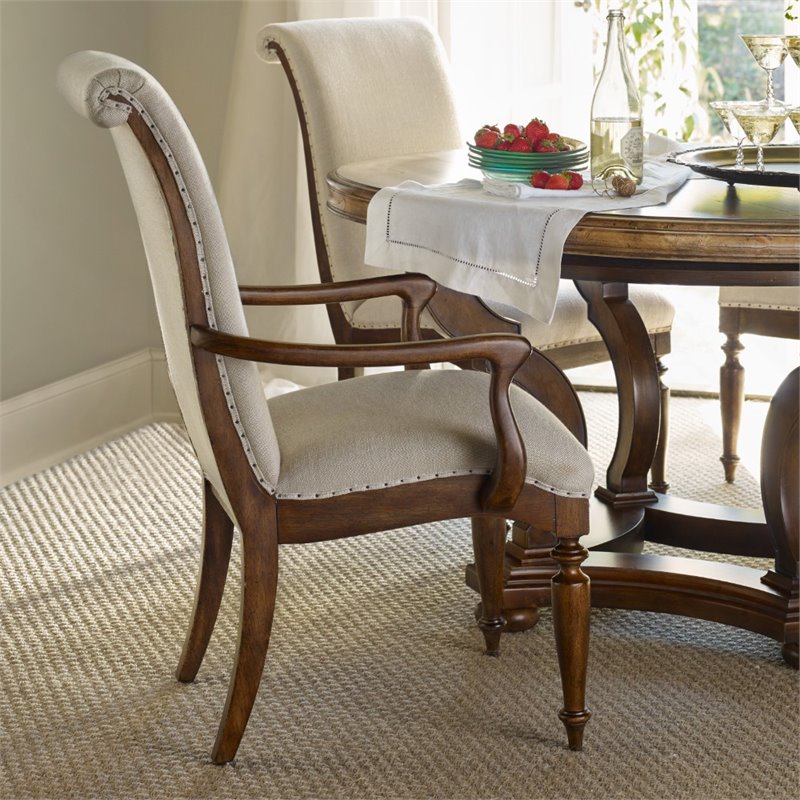 Hooker Furniture Archivist Upholstered Dining Arm Chair in Pecan