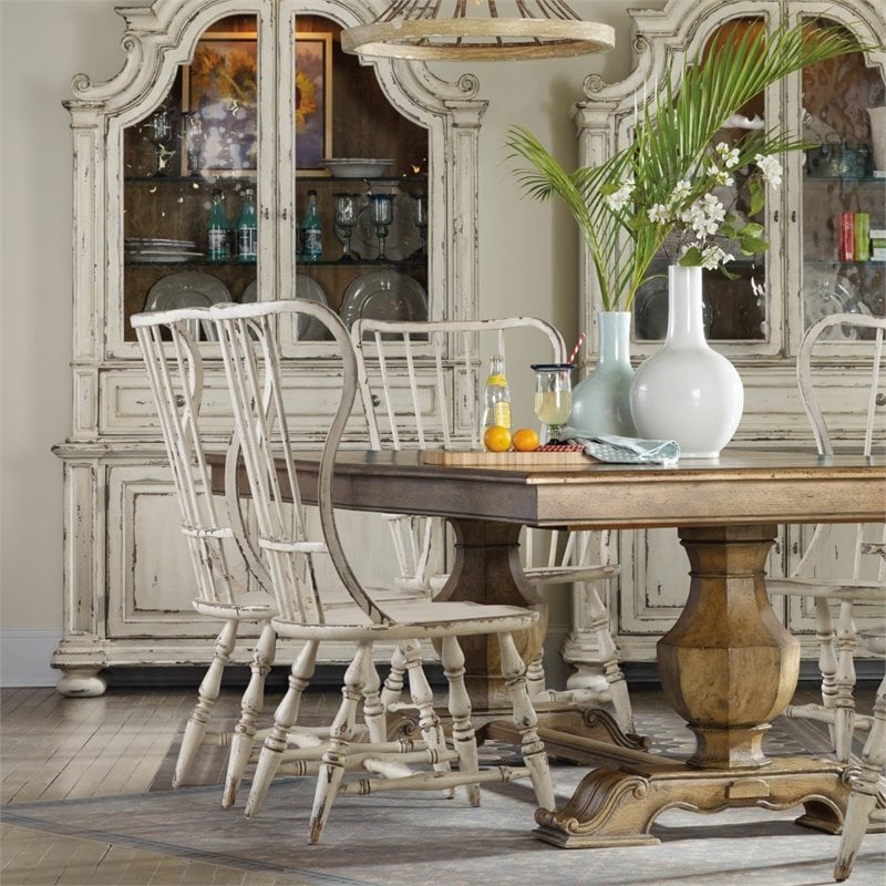 Sanctuary Spindle Back Dining Side Chair in Distress White Wood Finish by Hooker