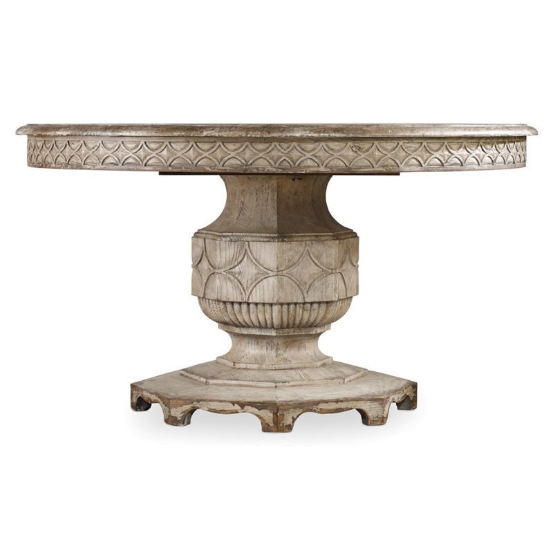 Hooker Furniture Chatelet Round Wood Extendable Dining Table in Vintage White