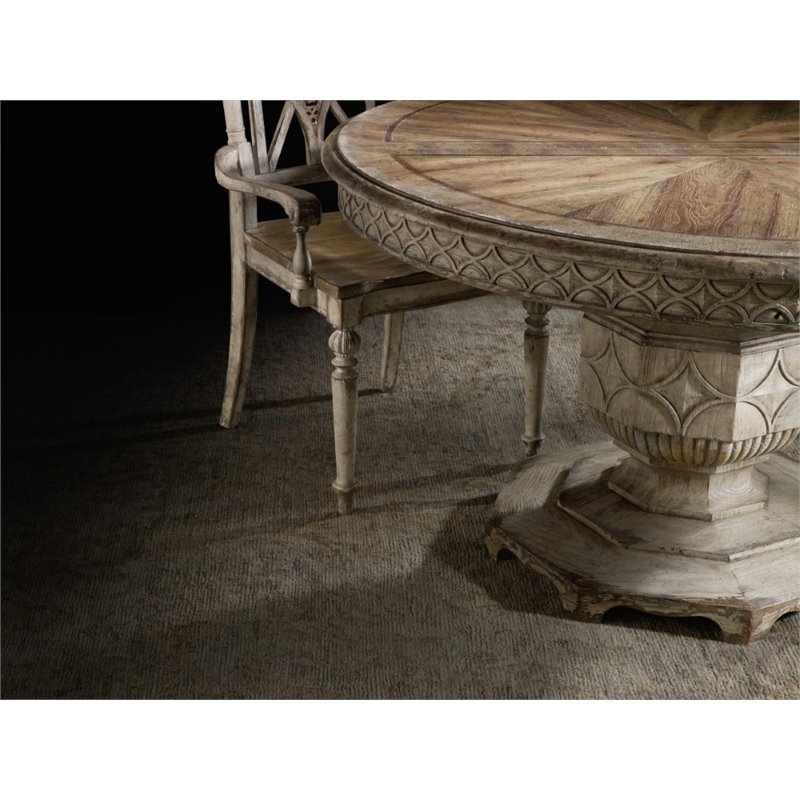 Hooker Furniture Chatelet Round Wood Extendable Dining Table in Vintage White