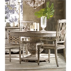 Hooker Furniture Chatelet Round Wood Extendable Dining Table in Vintage White