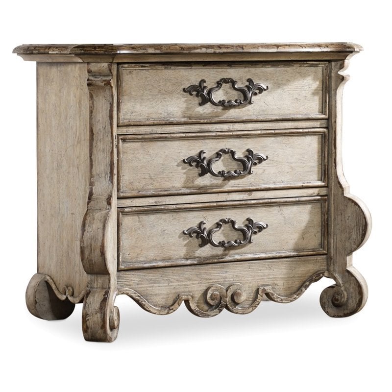 Hooker Furniture Chatelet 3 Drawer Nightstand in Distressed Vintage White