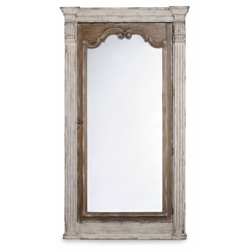 Hooker Furniture Chatelet Wood-Framed Floor Mirror with Jewelry Storage in Beige