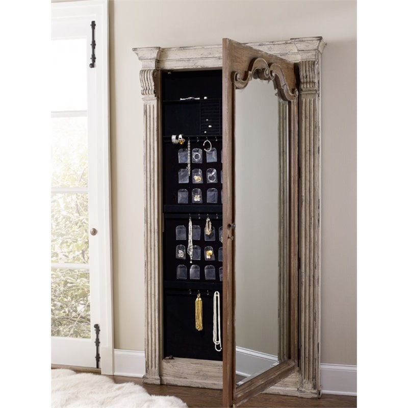 Hooker Furniture Chatelet Wood-Framed Floor Mirror with Jewelry Storage in Beige