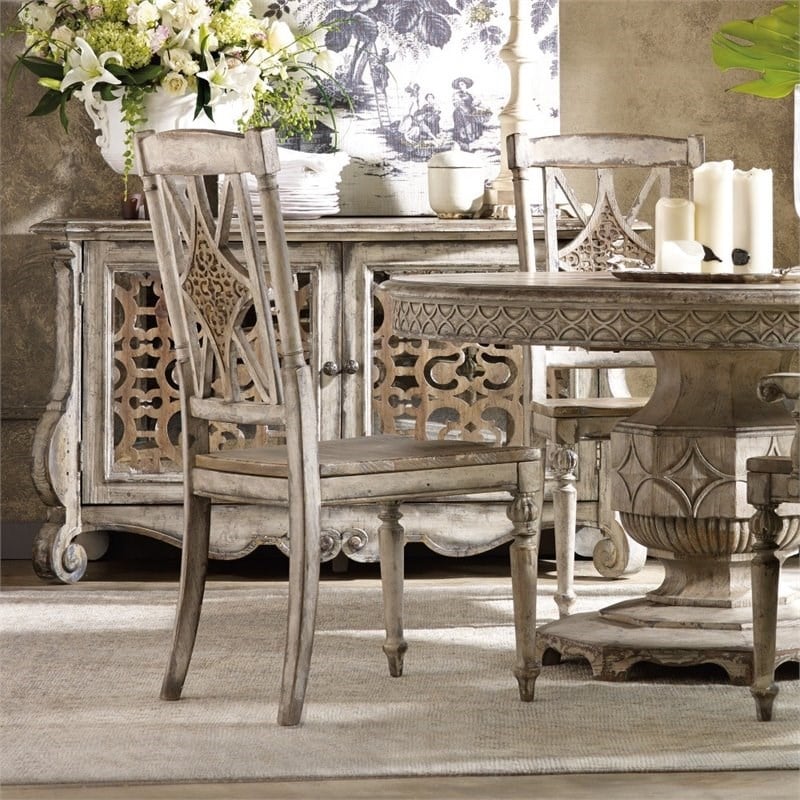 Hooker Furniture Chatelet Fretback Wood Dining Side Chair in Cream Finish