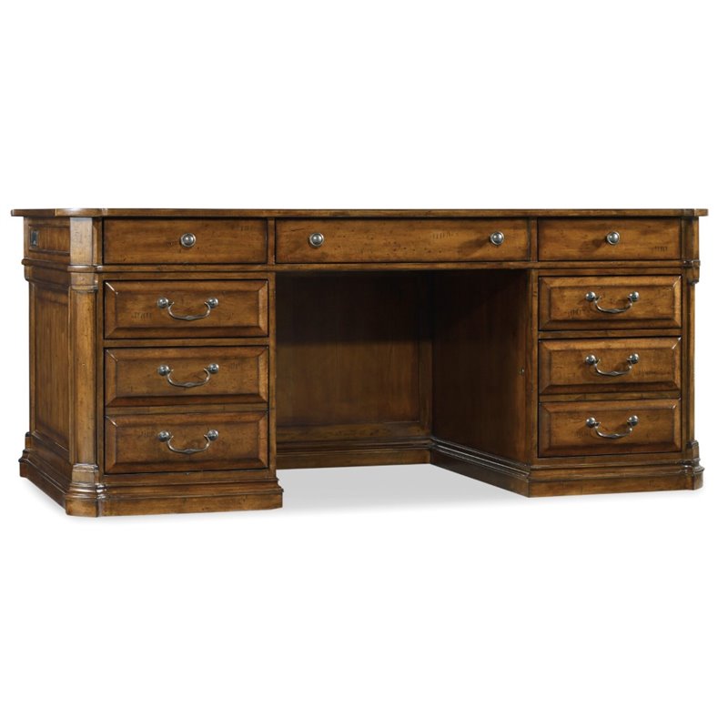 Hooker Furniture Tynecastle Executive Desk in Medium Brown Wood Grain