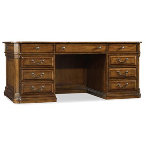Hooker Furniture Tynecastle Executive Desk in Medium Brown Wood Grain