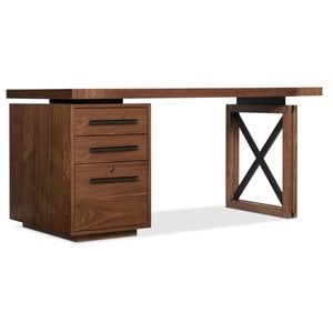Hooker Furniture Elon 74&quot Pedestal Writing Desk in Medium Wood