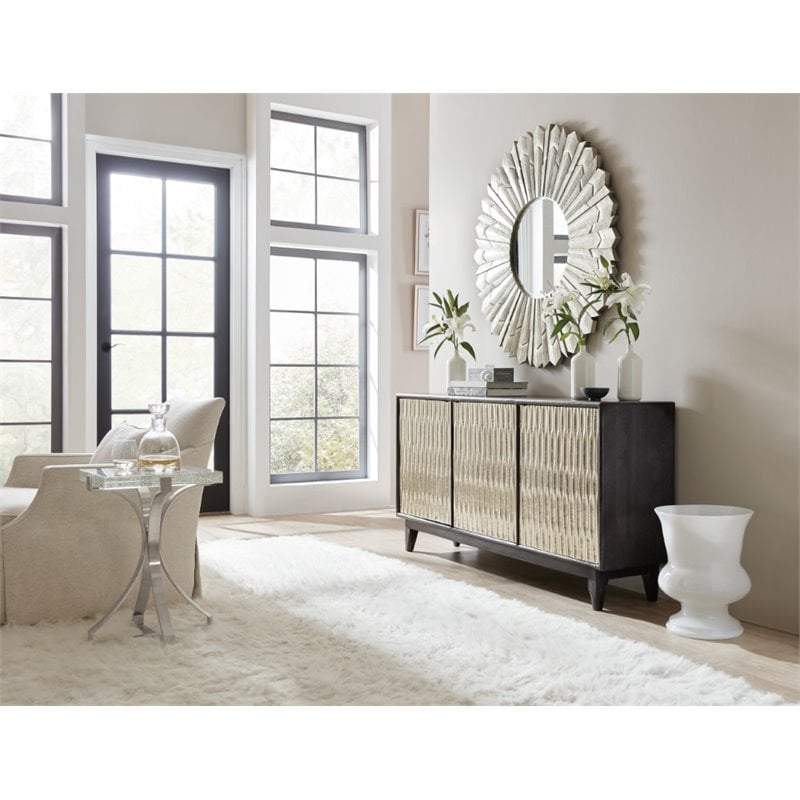 Shimmer 3 Door Wood Credenza in Charcoal and German Silver Finish by Hooker