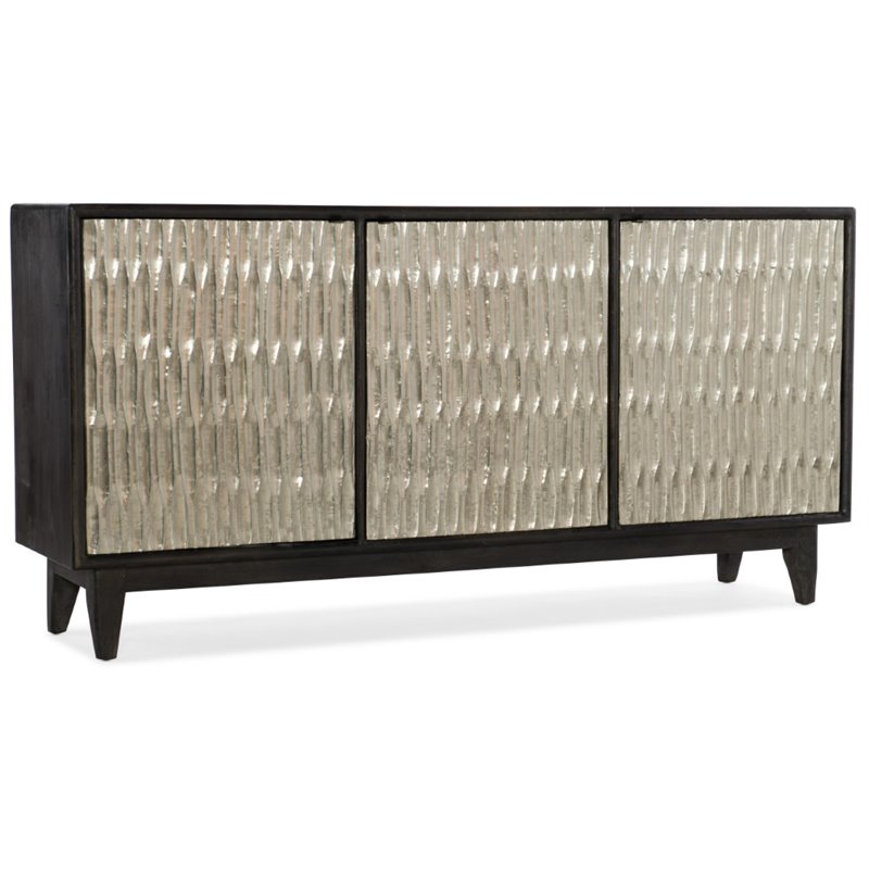 Shimmer 3 Door Wood Credenza in Charcoal and German Silver Finish by Hooker