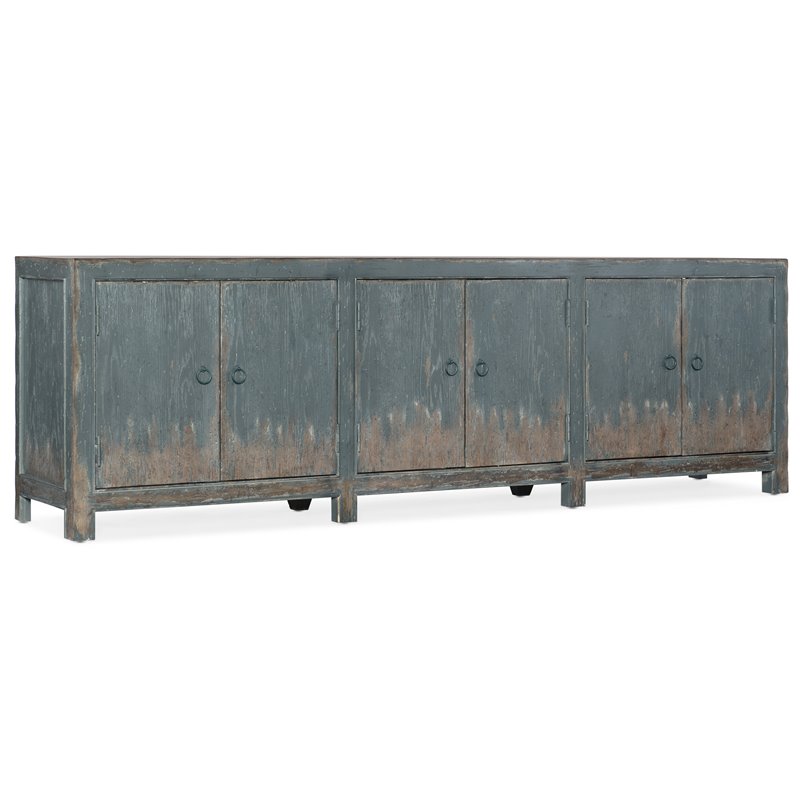 Boheme Salvator Wood Media Console in Distressed Blue by Hooker Furniture
