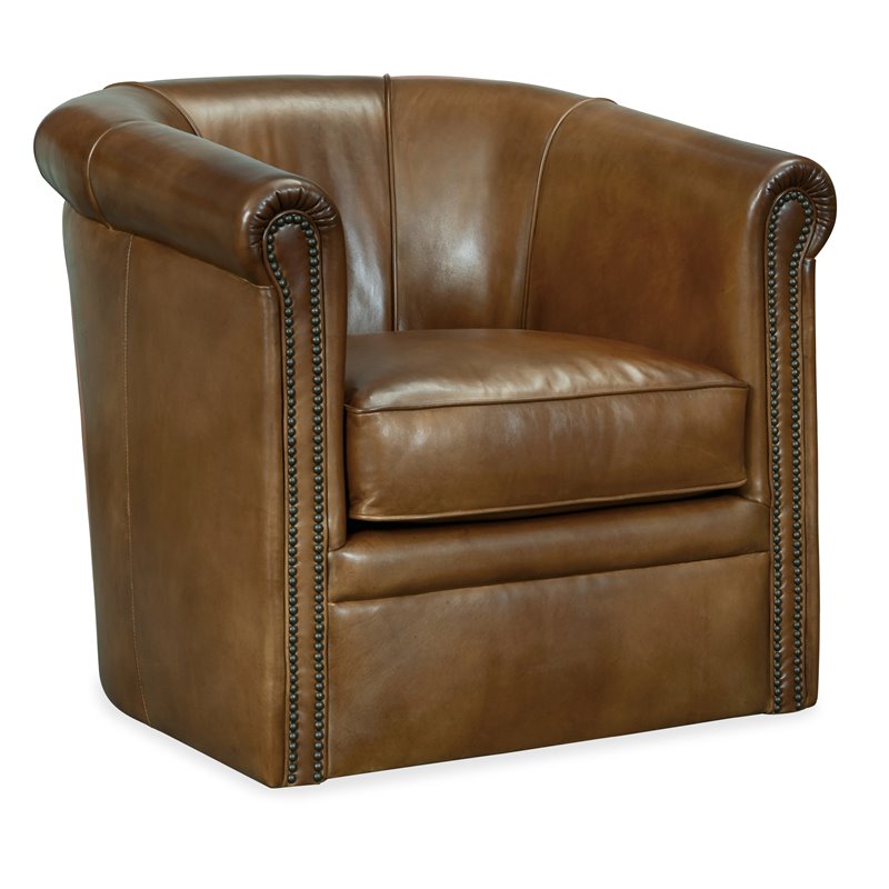 Hooker Furniture Axton Leather Upholstered Swivel Club Chair in Brown