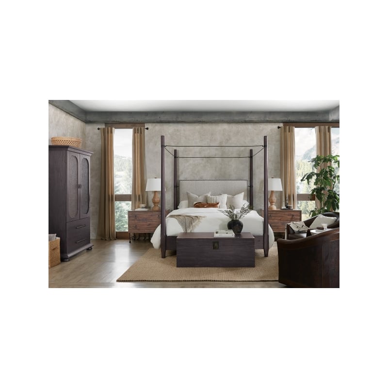 Hooker Furniture Big Sky Veneers Fabric Cal King Poster Bed w/ Canopy in Black