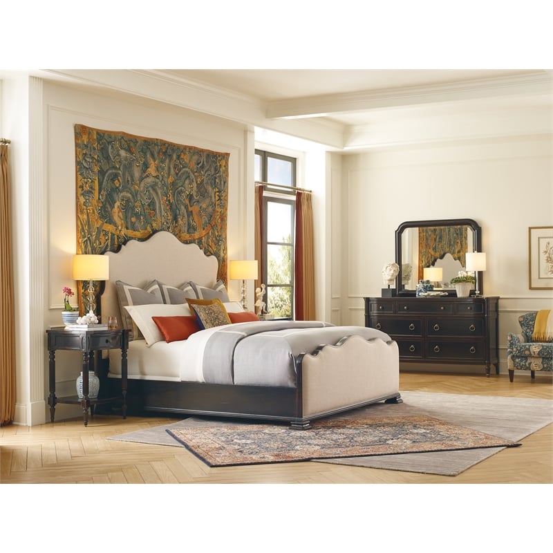 Hooker Furniture Charleston Cal King Fabric Upholstered Bed in Black Cherry