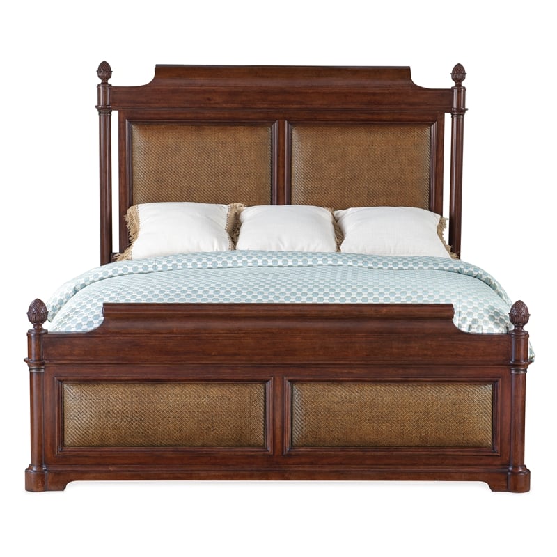 Hooker Furniture Charleston Cal King Cane Wood Panel Bed in Cherry Brown