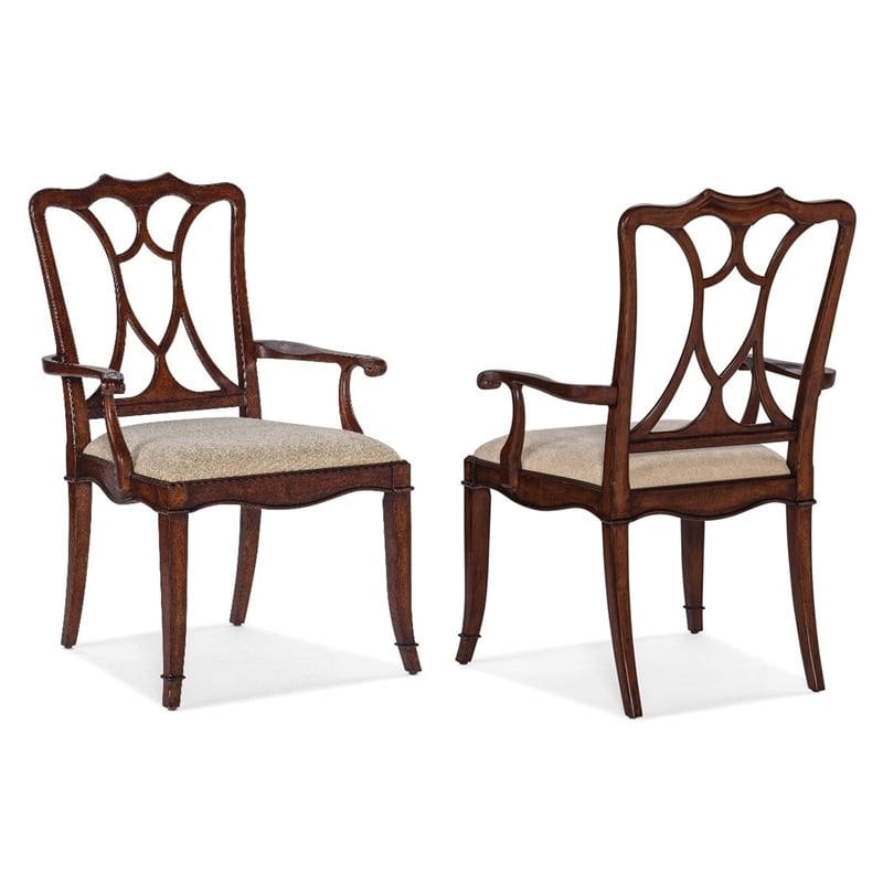 Hooker Furniture Charleston Fabric Upholstered Seat Arm Chair in Cherry Brown
