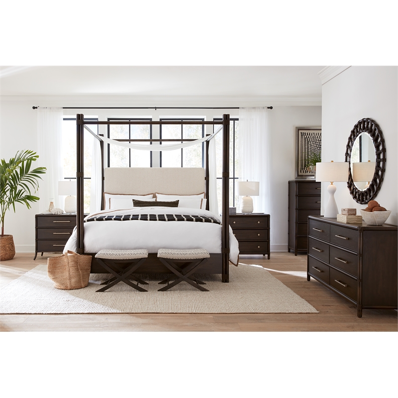 Hooker Furniture Retreat King Fabric Upholstered Poster Bed in Black
