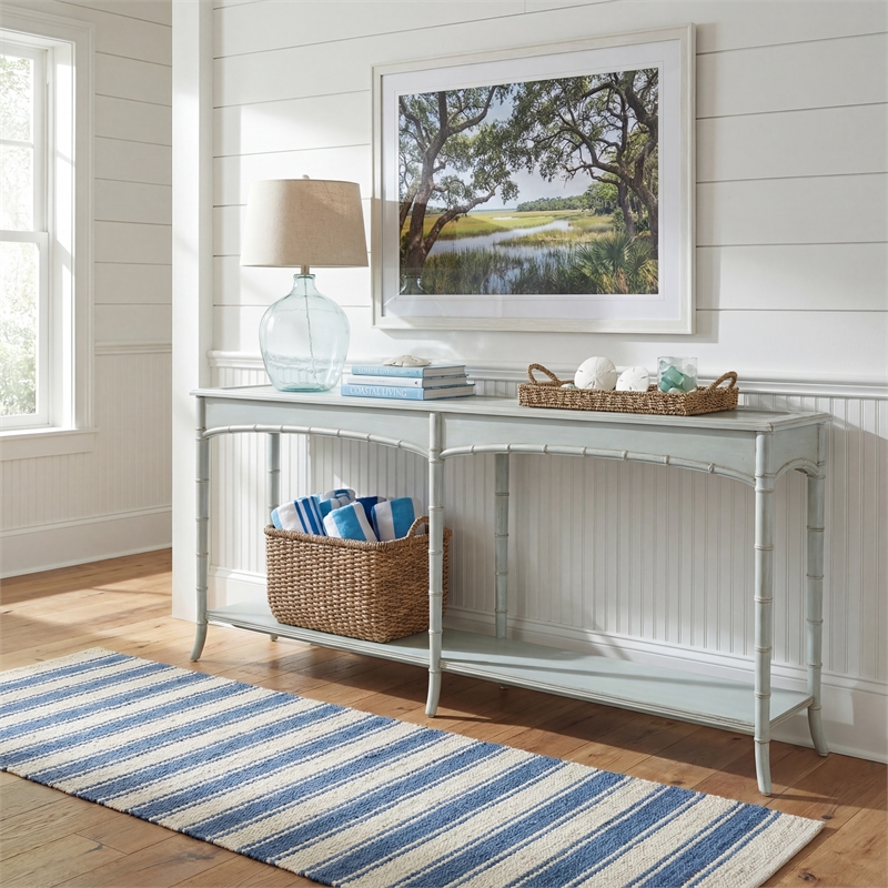 Charleston Wood Console Table w/ Bamboo Style Legs in Blue by Hooker Furniture