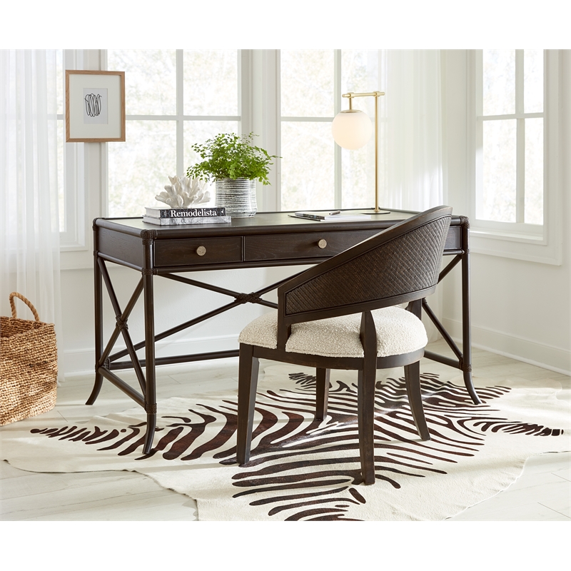Retreat Pole Rattan Wood Writing Desk in Black by Hooker Furniture