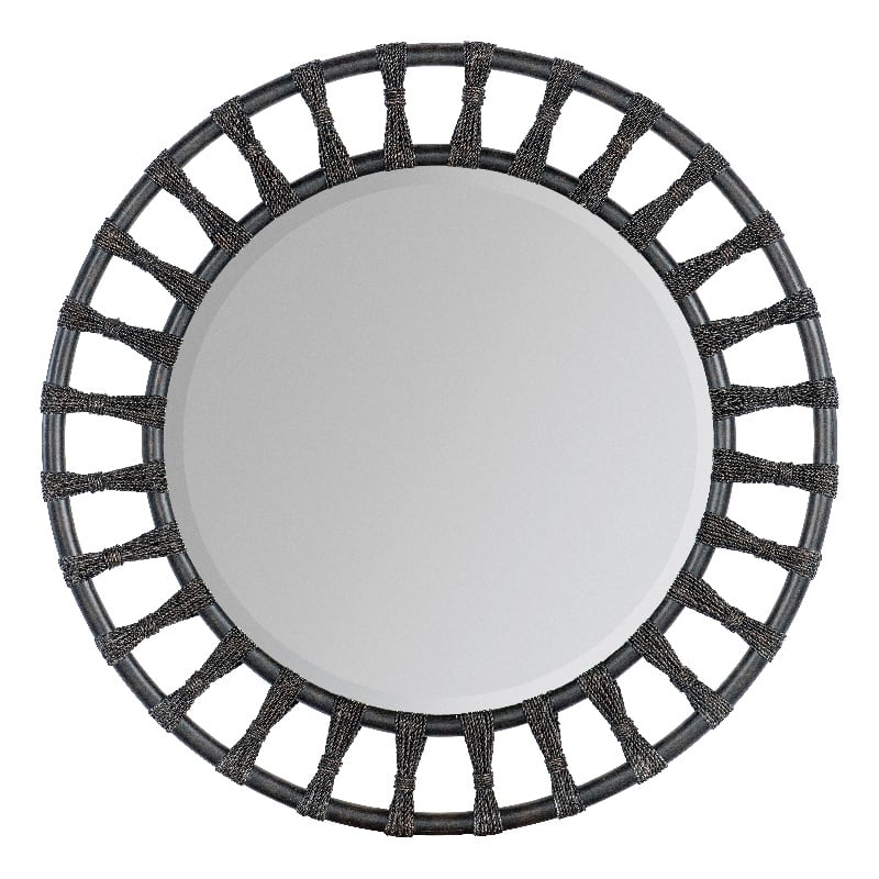 Retreat Wood Pole Rattan Accent Mirror in Black Sand Finish by Hooker Furniture